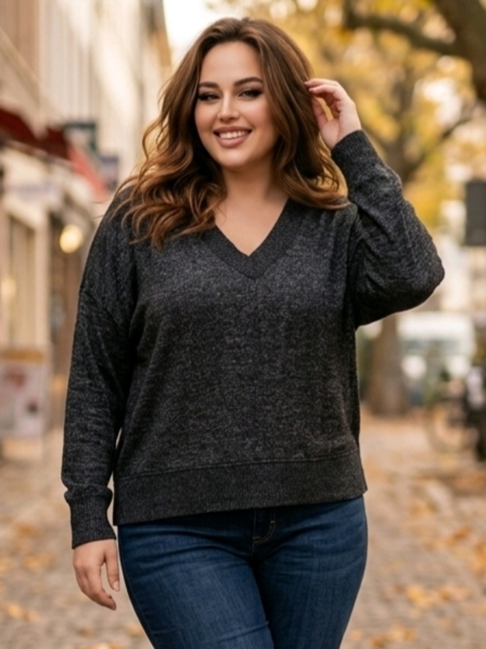 Buffalo David Bitton Super Soft Cozy V-Neck Long Sleeve Blouse 2XL Black EUC